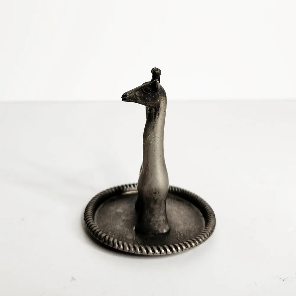 Vintage Silver Plated Giraffe Ring Holder Trinket Dish Hong Kong Whimsical